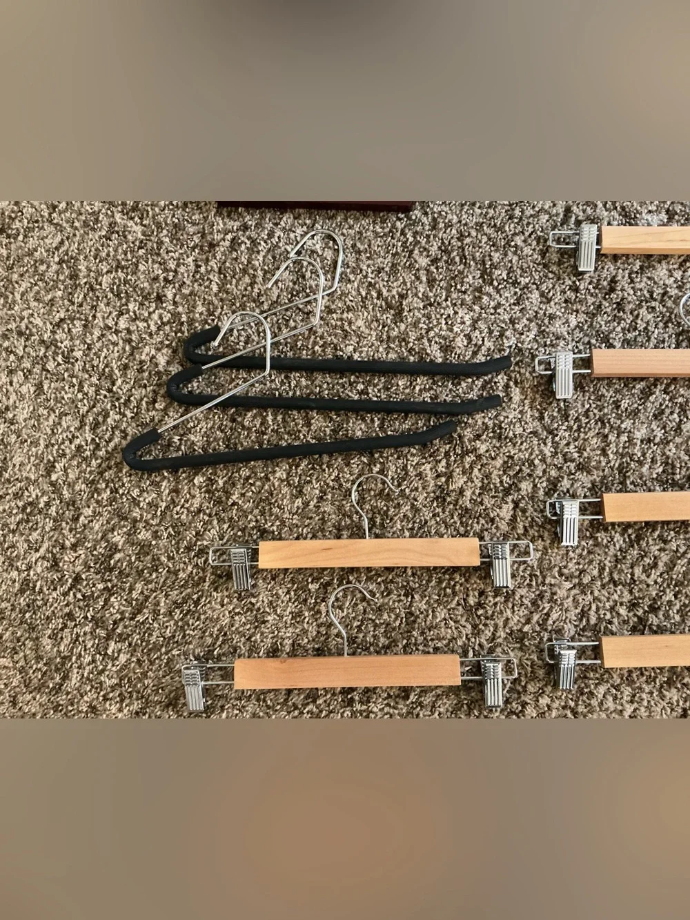 13 heavy duty HANGERS for pants or skirts, wood, metal. Organize, hang, closets